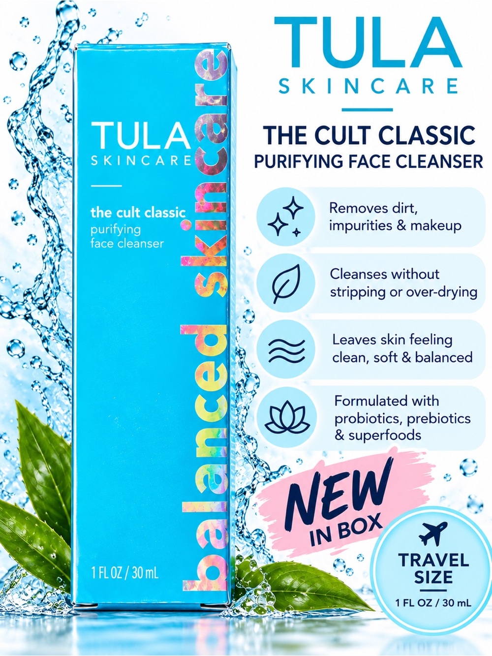 TULA The Cult Classic Purifying Face Cleanser 1 oz New in Box